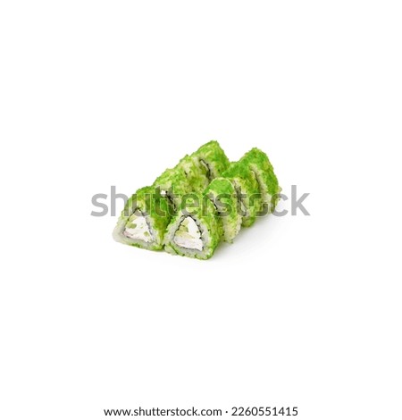 The set of 8 sushi rolls Midori Roll on a white background isolated