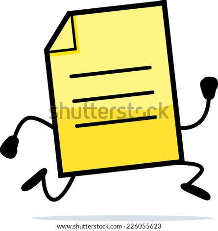 A cartoon illustration of a yellow note running.