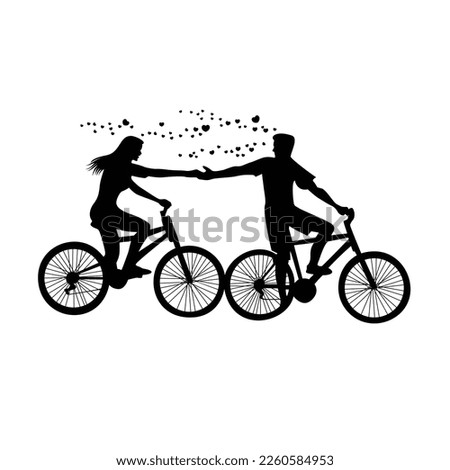 couple silhouette design. happy man and woman bike together. romance sign and symbol.