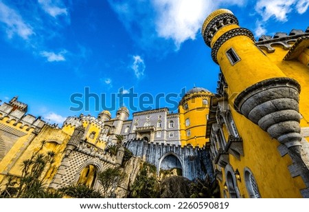 Sintra towers in Lisbon, Portugal. Sintra palace. Palace in Sintra, Portugal Royalty-Free Stock Photo #2260590819