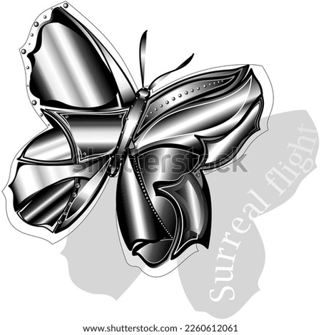 Black and white metallic chrome butterfly, stainless steel, surreal vector illustration, illustrative art. The best butterfly illustration, graphic design. I love butterflies. God is good!