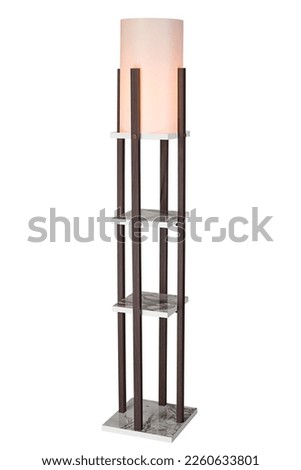 wooden floor lamp with both lighting and shelf features reflecting the modern style