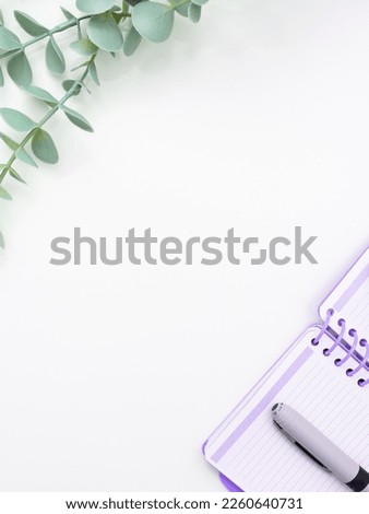 Photo With Pens Pencils Rullers Calculators. Notebook and Colored Paper Stickers Lying On White Desk. Multiple Assorted Collection Office Stationery. Postcards.