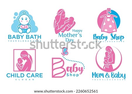 happy baby and mother icon set logo design.badges for children store and baby care center.illustration