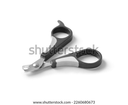 Tool for clipping claws of animals on a white background. Scissors for cutting claws for pets on isolation. Hygiene for cats and dogs. Animal foot care. Royalty-Free Stock Photo #2260680673