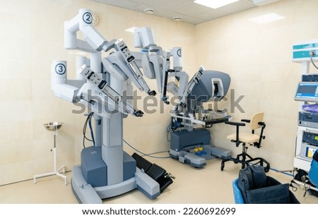 Da vinci robot in hospital ward. Modern robot for surgery procedure. Royalty-Free Stock Photo #2260692699