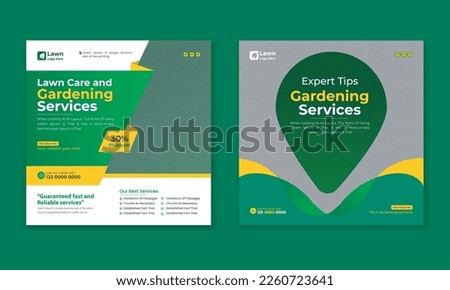 lawncare Gardening and lawn mowing service social media post vector template, landscaping service social media post and web ad banner design