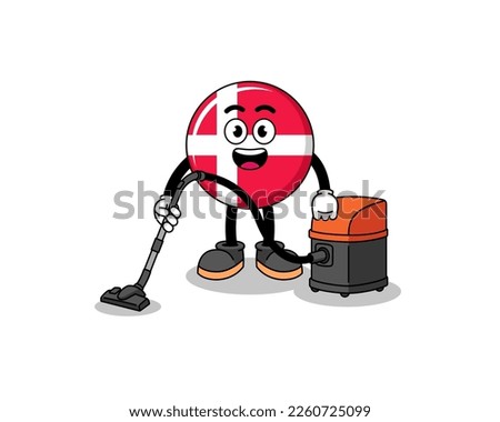 Character mascot of denmark flag holding vacuum cleaner , character design