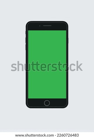 White background, black phone with green screen. Gadget on a white background. Smartphone and color key