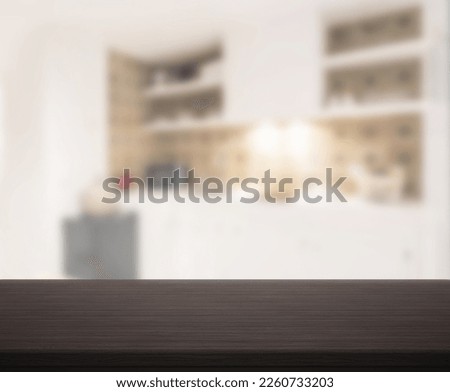 Table Top And Blur Kitchen Room of Background