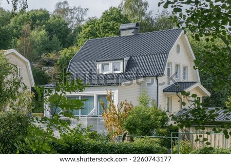 Typical middle class Swedish house on Hisingen in Gothenburg. Royalty-Free Stock Photo #2260743177