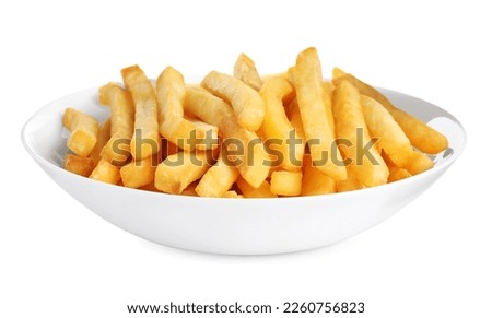 Plate with tasty French fries on white background Royalty-Free Stock Photo #2260756823
