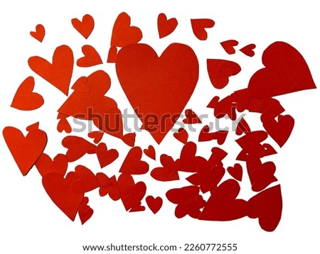 red hearts shape paper cut isolated in white background top view is background texture for valentines day or wedding conceptual. mothers day