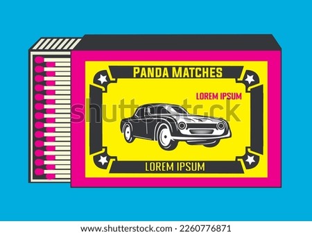 vintage car icon. illustration in Matchbox and matches vector illustration. Vintage and antique matchbox packaging design illustration. retro style packaging. old style design. open box and template. Royalty-Free Stock Photo #2260776871