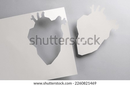 Anatomical heart cut out of paper on a gray background. Heart health concept