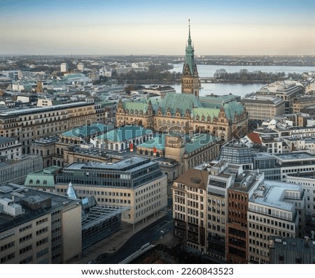 Aerial view of Hamburg with Hamburg City Hall - Hamburg, Germany Royalty-Free Stock Photo #2260843523