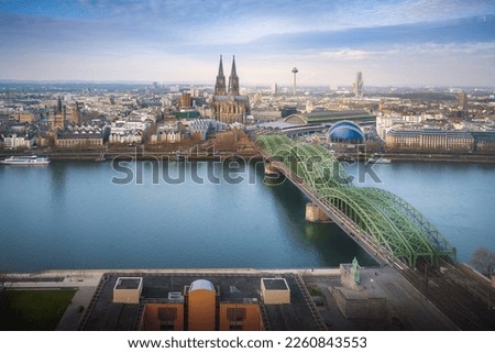 Cologne aerial view with Cathedral and Hohenzollern Bridge - Cologne, Germany
