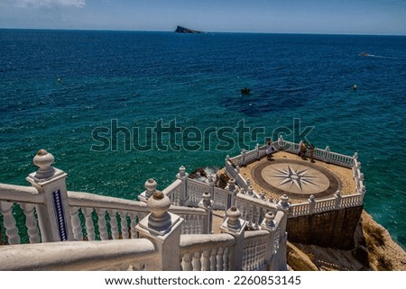 beautiful white viewpoint in the old town of Benidorm Spain against the blue sea on a summer day Royalty-Free Stock Photo #2260853145