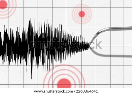 Seismograph and earthquake. Seismograph recording the seismic activity of an earthquake. Royalty-Free Stock Photo #2260864641
