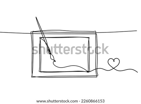 Abstract  tassel and picture with heart as line drawing on white background. Vector