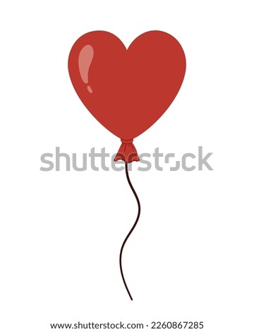 Red heart shaped air balloon. Happy Valentines Day. Flat cartoon vector illustration isolated on a white background.
