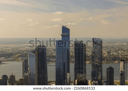 Beautiful view of coast of Hudson river in Manhattan with skyscrapers. New York. USA.