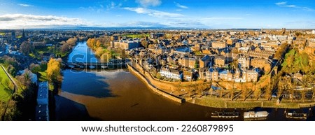 Aerial view of Chester, a city in northwest England,  known for its extensive Roman walls made of local red sandstone, UK Royalty-Free Stock Photo #2260879895