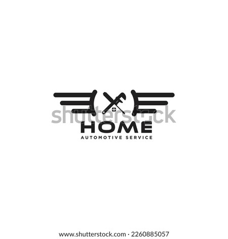 automotive repair shop logo illustration.
house shape abstract icon of screwdriver and wrench.
