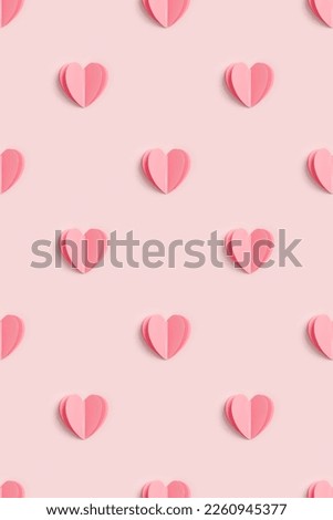 Pink hearts on pink color background, minimal trend seamless aesthetic pattern, pastel monochrome pink print as valentines day or wedding background. Hearts symbol of love, romantic holiday concept