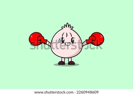 Cute Dim sum mascot cartoon playing sport with boxing gloves and cute stylish design
