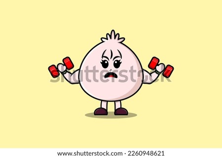 Cute cartoon Dim sum character is fitness with barbell in modern style design