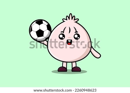 Cute cartoon Dim sum character playing football in flat cartoon style illustration