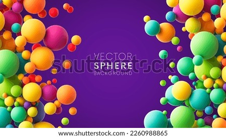 Abstract double border composition with colorful random flying spheres. Colorful rainbow matte soft balls in different sizes. Vector background Royalty-Free Stock Photo #2260988865