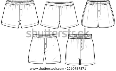 Boy's Boxer Short, Men's Short Set Fashion Illustration, Vector, CAD, Technical Drawing, Flat Drawing, Template, Mockup. Royalty-Free Stock Photo #2260989871