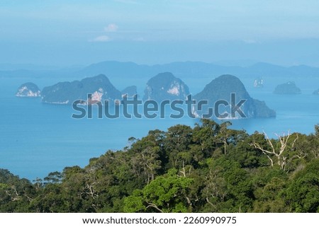 View from Dragon's Crest (Ngon Nak) viewpoint on sunny day. Krabi Province, Thailand.