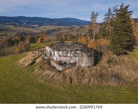 Autumn scenery of the Králický Sněžník mountains with object of the former czechoslovak fortification.	