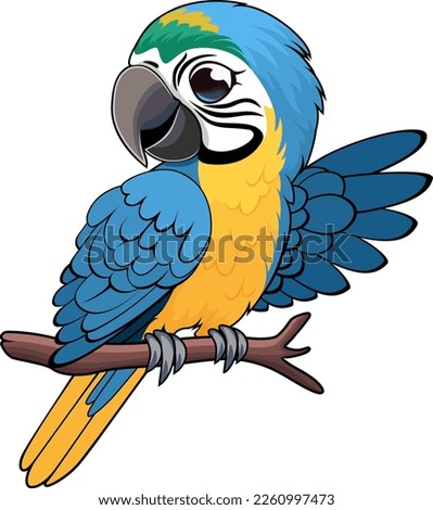 Cute Vector cartoon Blue-and-yellow macaw ara parrot sticker Royalty-Free Stock Photo #2260997473