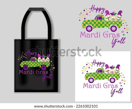 Mardi gras quote. Vector lettering for t shirt, poster, card. Mardi Gras concept with tote bag mockup. Vector Illustration