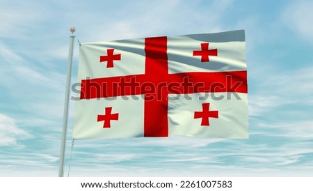 Seamless loop animation of the Georgia flag on a blue sky background. 3D Illustration. High quality 3d illustration