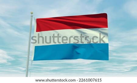 Seamless loop animation of the Luxembourg flag on a blue sky background. 3D Illustration. High quality 3d illustration