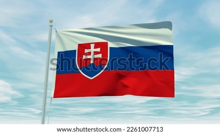Seamless loop animation of the Slovakia flag on a blue sky background. 3D Illustration. High quality 3d illustration
