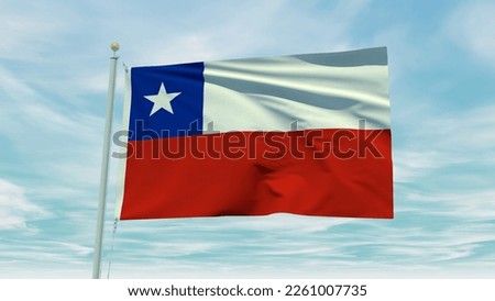 Seamless loop animation of the Chile flag on a blue sky background. 3D Illustration. High quality 3d illustration