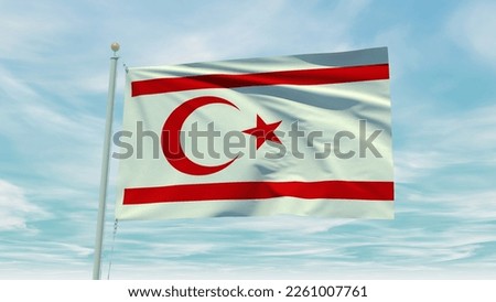Seamless loop animation of the Northern Cyprus flag on a blue sky background. 3D Illustration. High quality 3d illustration
