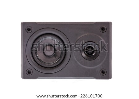 photo of black  audio speaker, isolated on white