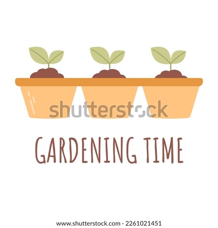 Carton boxes with seedling isolated on white background. Garden equipment, tool. Seasonal garden work. Spring vector llustration.