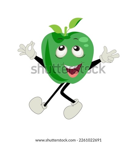 Apple Cartoon character Illustration of a Happy Apple Character.  Red, yellow, green apple funny character, concept of health care for kids