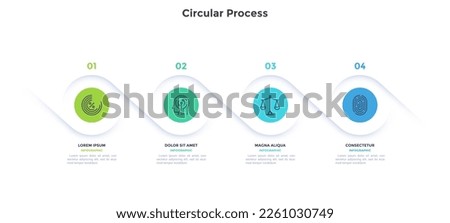 Informative circular process infographic chart for digital technology demonstration. Privacy online infochart with thin line icons. Instructional graphics with 4 steps sequence design for web pages Royalty-Free Stock Photo #2261030749