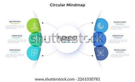 Business and innovative technology circular mindmap infographic design template. Corporate processes integrity visualization. Informative chart with 6 steps. Data presentation material Royalty-Free Stock Photo #2261030781
