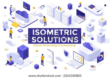 Cloud Based Technology for Data Storage isometric solutions elements collection. Virtual servers and computing 3d vector illustrations. Access to information online. Information processing Royalty-Free Stock Photo #2261030805