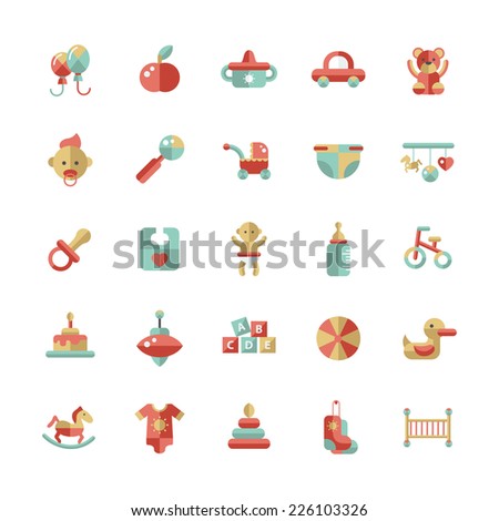 Set of flat design pastel cute baby vector icons